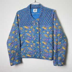 DRA Los Angeles‎ Quilted Floral  Jacket Blue Pink Yellow XS